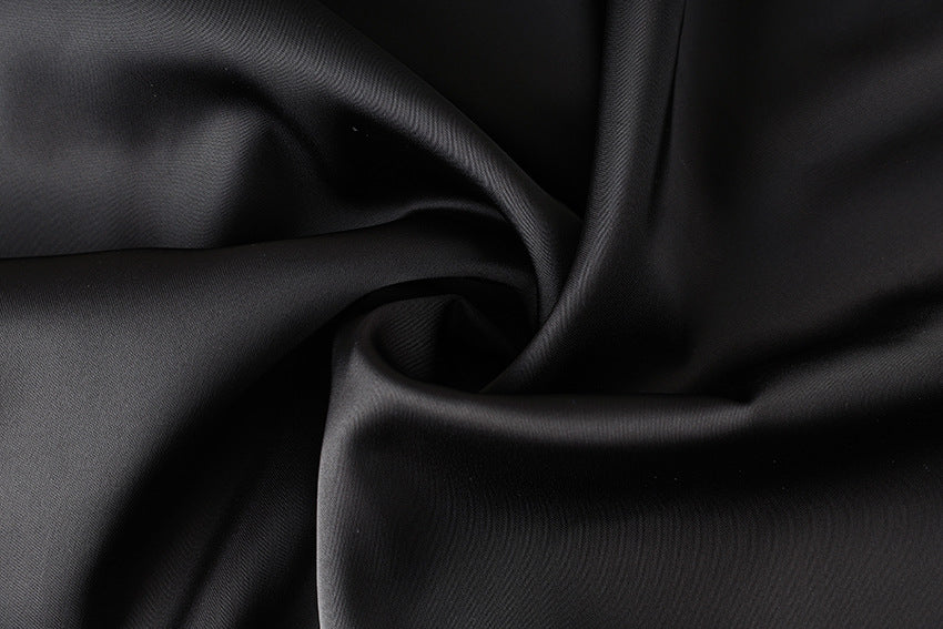 Black Satin Lace Trim Slit Mini Skirt