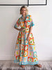 Printed linen maxi shirt collar summer dress