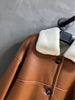 Women’s Mid-Length Shearling Leather Coat with Merino Fur Collar