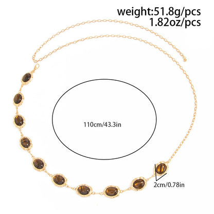 Women’s Gold Tone Oval Stone Chain Belt