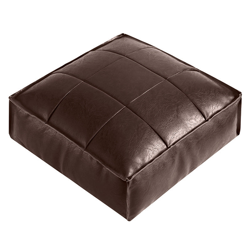 Faux Leather Pouf Ottoman Floor Cushion Cover