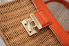 Woven Summer Handbag with Leather Handle & Lock
