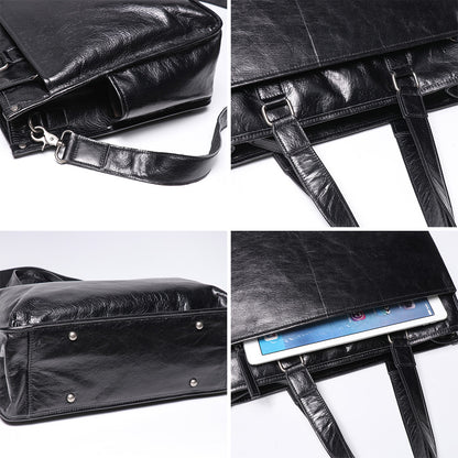Leather Men's Business Laptop Briefcase with Shoulder Strap