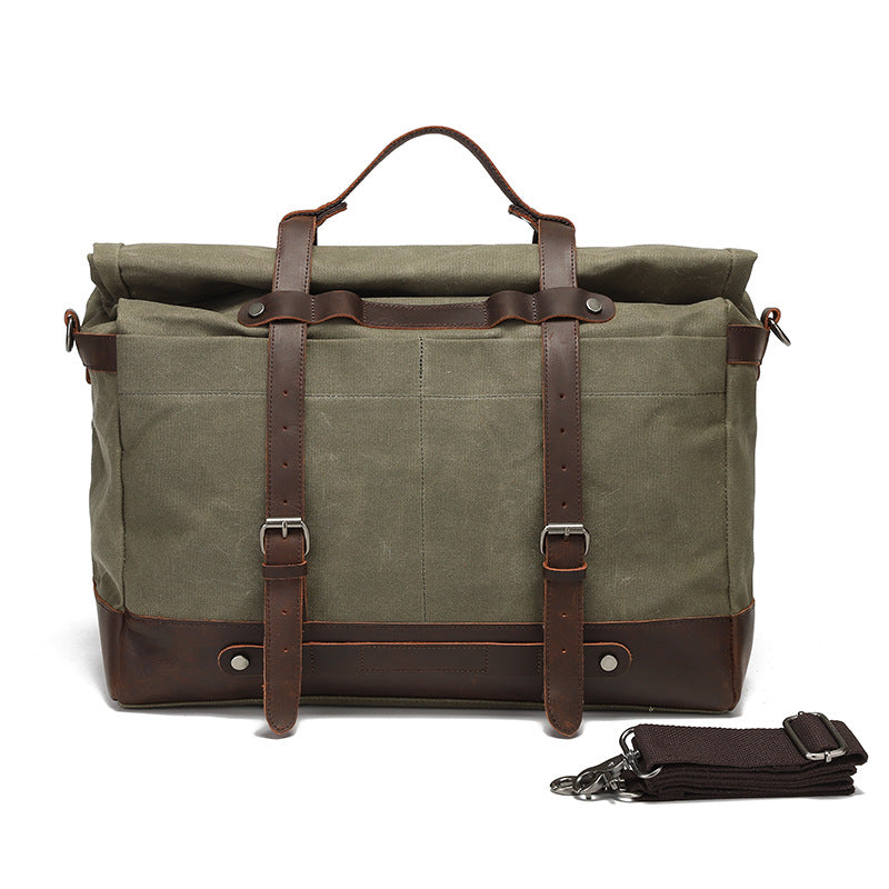 Canvas Shoulder Bag with Top-Grain Cowhide Leather
