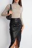 High Waisted Imitation Leather Skirt Ruched Detail