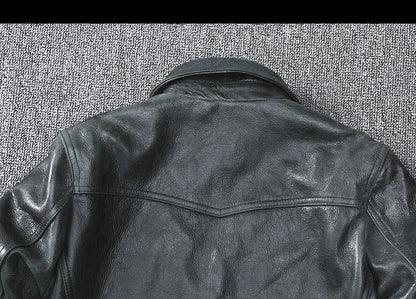 Black Leather Jacket Men Slim Fit Biker Oil Wax Vintage Style