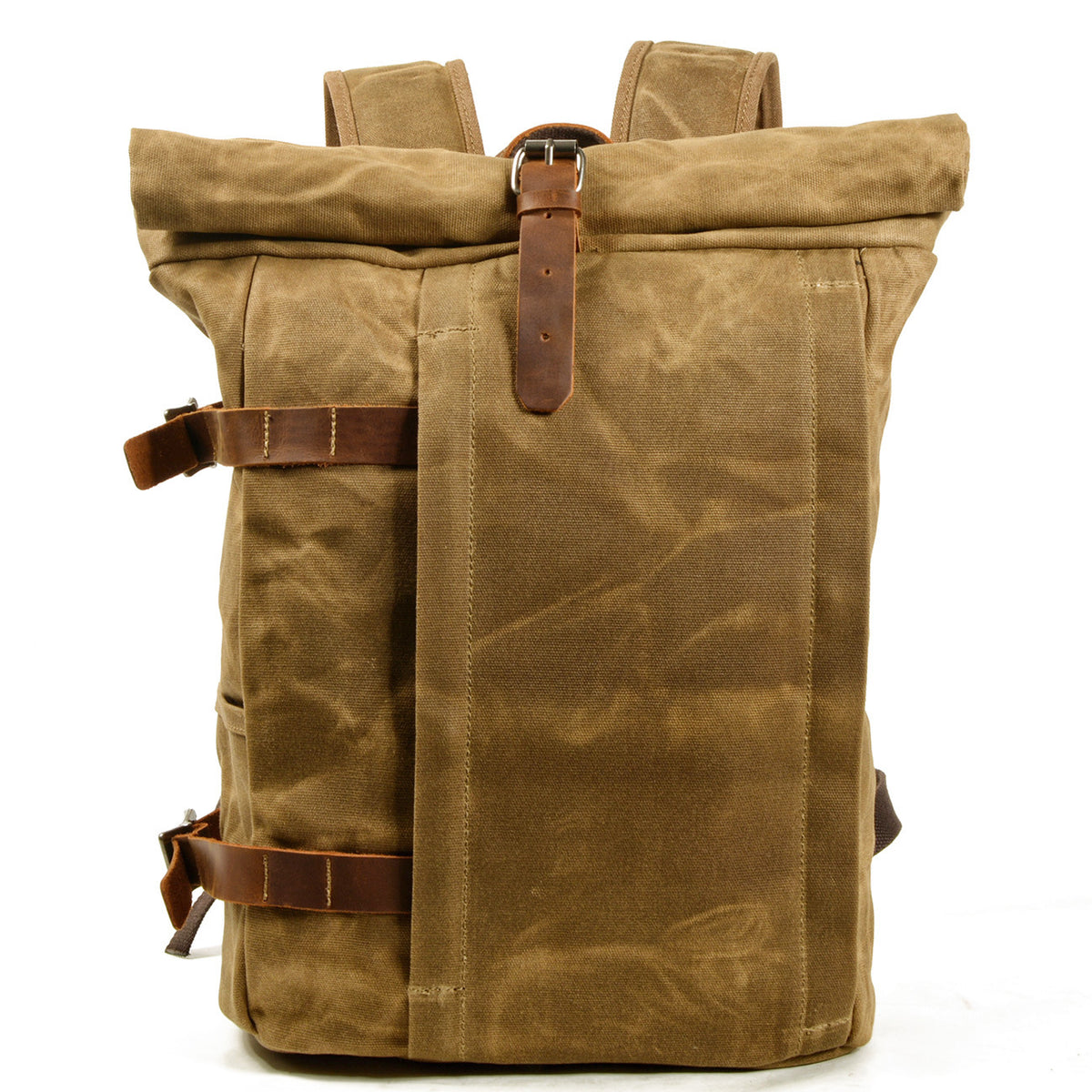 Vintage Canvas Rucksack with Olive Roll Top and Buckle Strap 1
