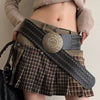 Women’s Wide Rivet Waist Belt with Retro Buckle