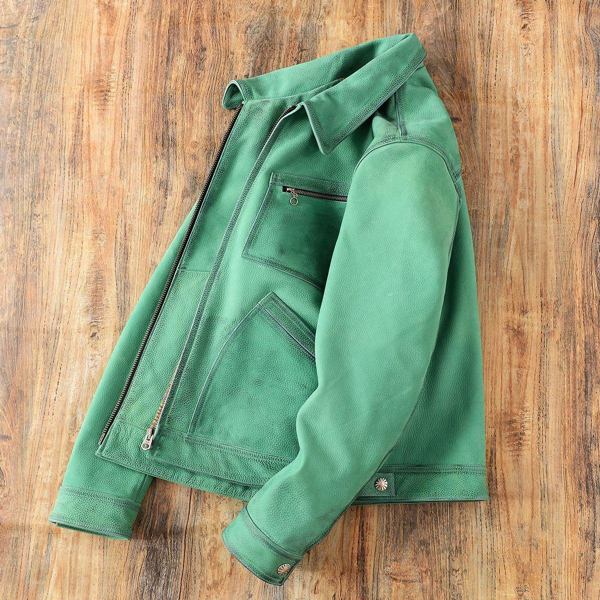 Men’s Distressed Emerald Green Leather Jacket