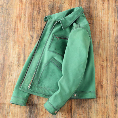 Men’s Distressed Emerald Green Leather Jacket