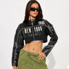 Cropped Faux Leather Jacket Women Moto Bomber Style