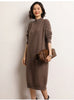 Women Cashmere Turtleneck Midi Knit Dress