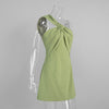 Women’s Green One Shoulder Knot Front Mini Dress