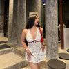 Women's cherry halter neck dress with bow detail
