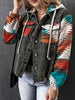 Oversized Aztec Denim Jacket with Hood and Tribal Sleeves