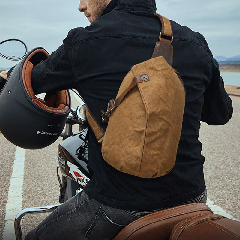 Men’s Oil-Waxed Canvas Sling Bag with Top-Grain Cowhide Leather