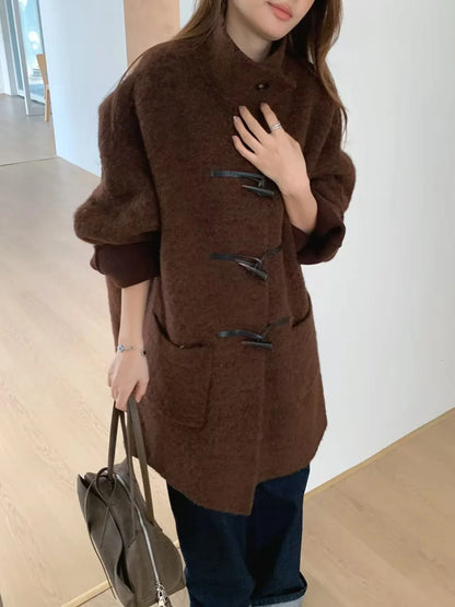 Women’s Alpaca Wool Horn-Button Mid Coat