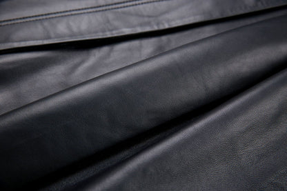 High Waist Black Leather Midi Skirt with Belt Pleated Design