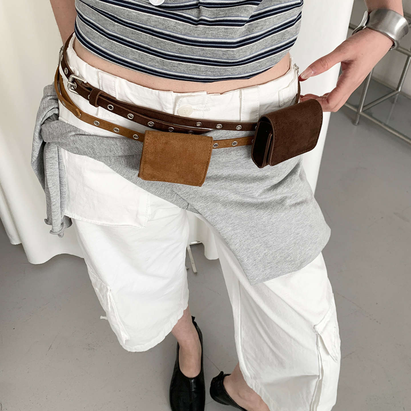 Women’s Thin Western Faux Suede Belt with Pouch