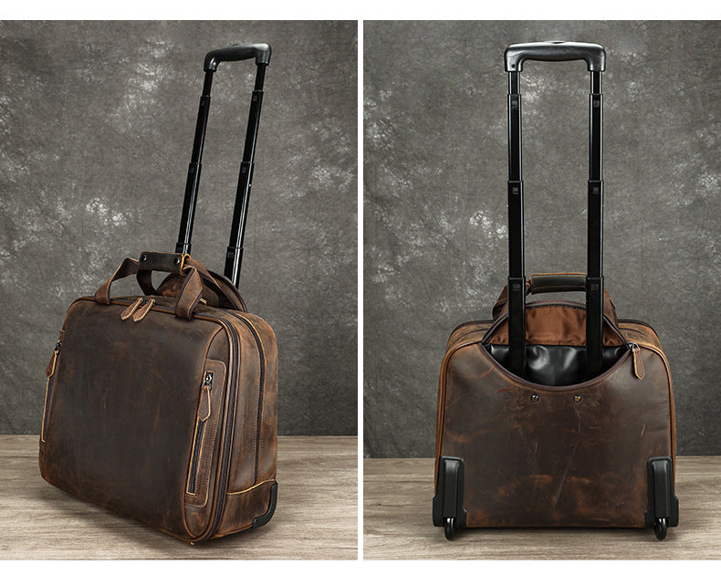 Real Leather Trolley Suitcase Carry-On with Wheels