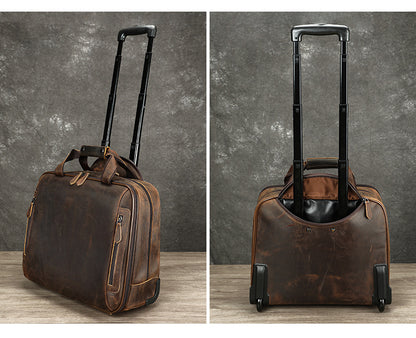 Real Leather Trolley Suitcase Carry-On with Wheels