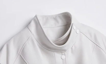 Women Real Leather Stand Collar Vest