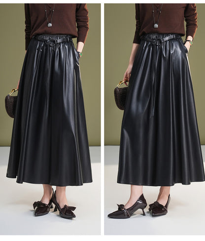 Leather maxi skirt with belt