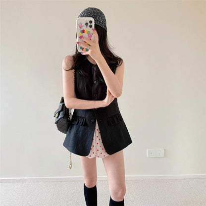 Linen womens sleeveless button up vest
