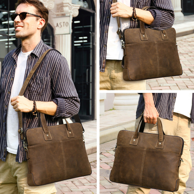 Coffee Brown Leather Office Messenger Bag