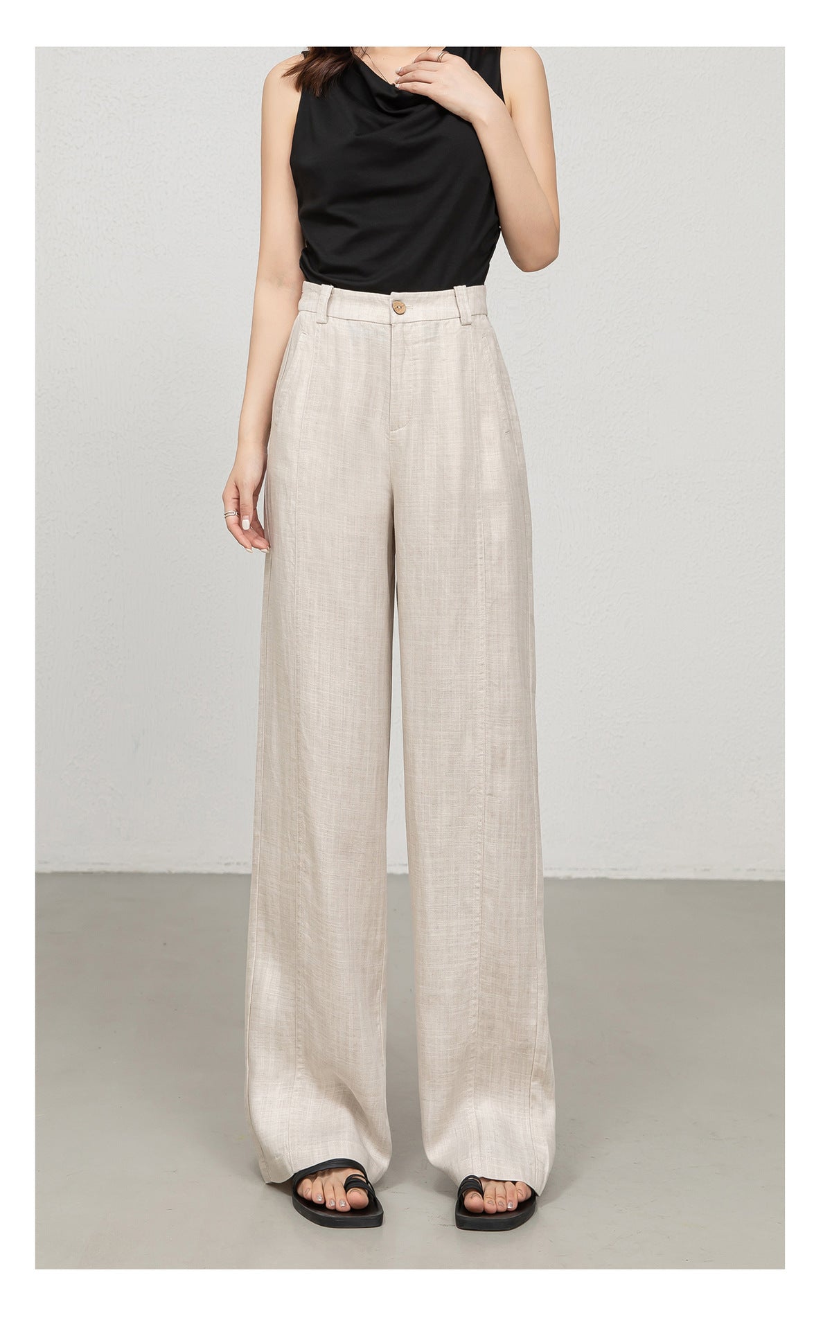 Natural beige wide leg trousers for warm days