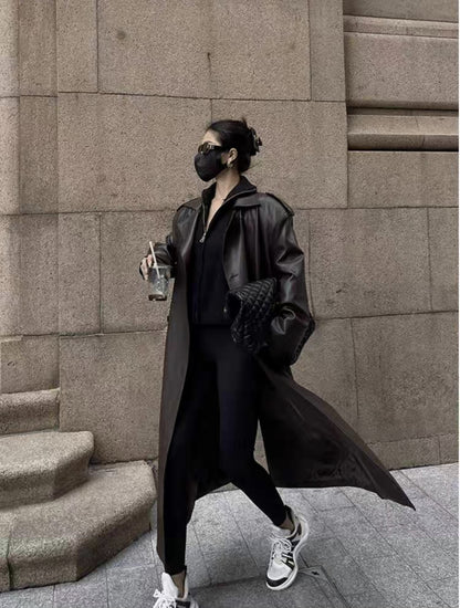 Over the Knee Faux Leather Women Long Coat