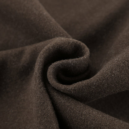 Women Brown Lapel Wool Coat Cropped Loose Fit Zipper Jacket