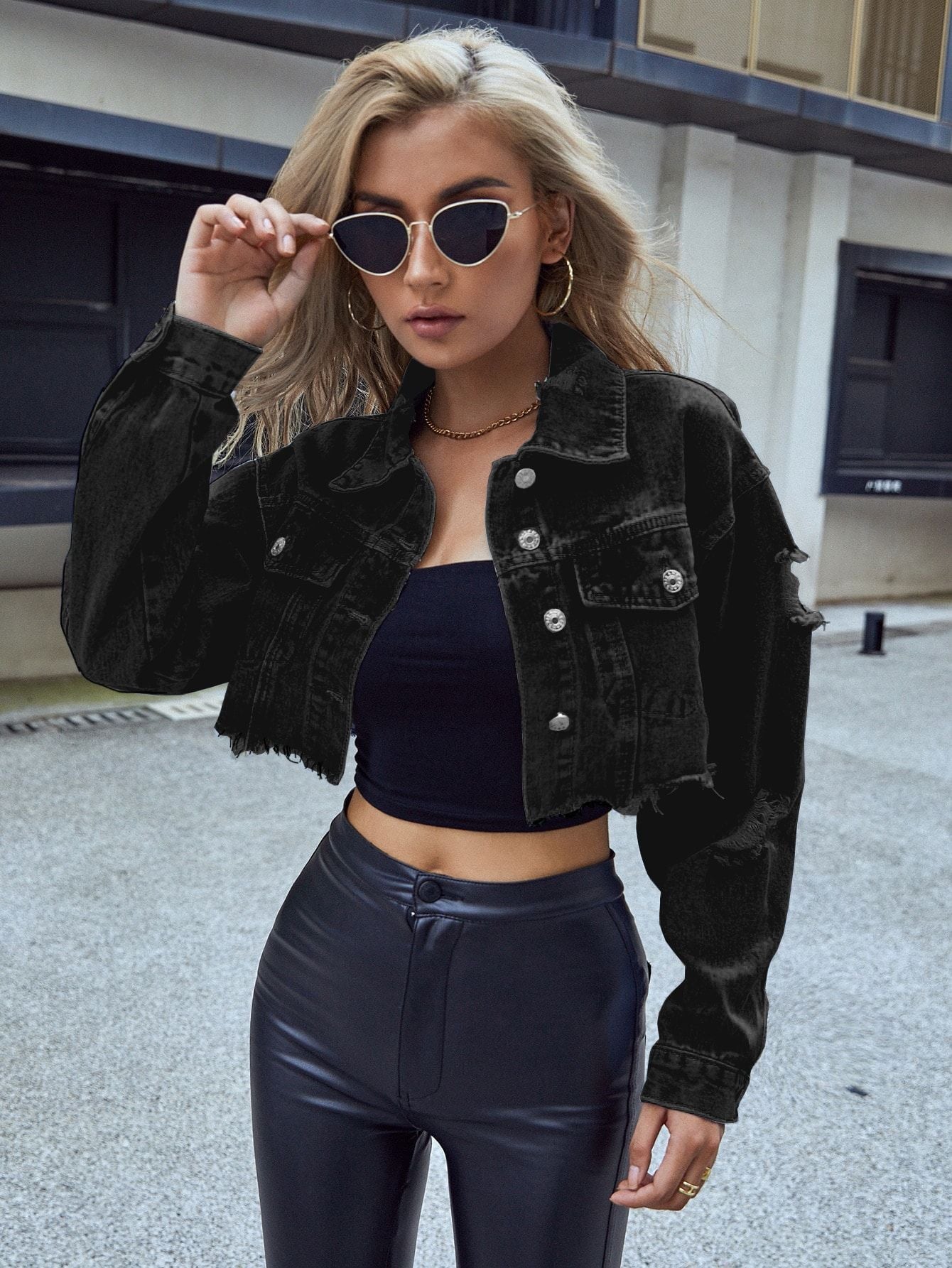 womens cropped denim jacket