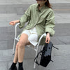 Women Oversized Avocado Green PU Jacket Two-Piece Set