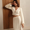 Cream wavy knit two piece skirt set