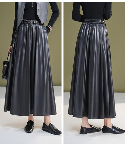 Leather maxi skirt with belt