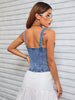 Denim Bustier Vest Top for Women Sleeveless Fitted Button Up