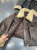 Womens waxed leather down aviator bomber jacket