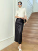 High waisted black sheepskin a line skirt