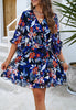 Ruffle Floral Wrap Mini Summer Dress Midnight Blue Bloom