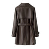 Women genuine leather long trench coat