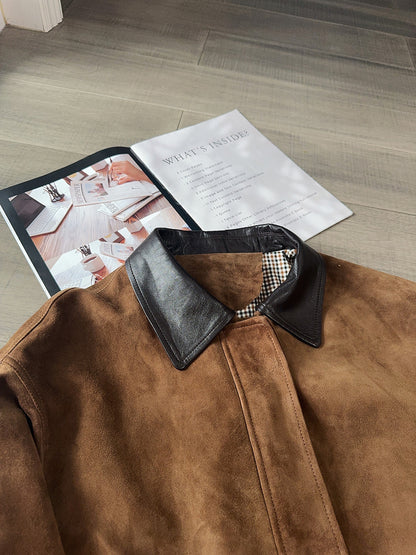 Women’s Goatskin Suede Shirt Jacket with Leather Collar