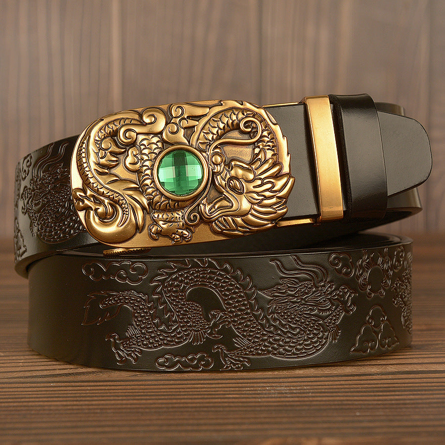 Men Western Dragon Buckle Genuine Leather Belt