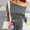 Black & Gray Striped Off Shoulder Top for Women