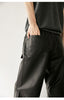 Women Genuine Leather High Waisted Cargo Pants