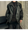 Men’s Oversized Leather Pilot Jacket Black & Brown Biker Style