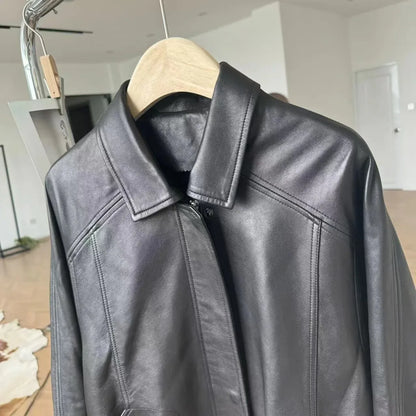Oversized Black Leather Bomber Jacket Women