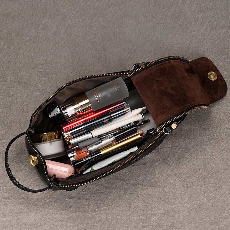 Men’s Genuine Leather Toiletry Bag with Handle and Front Pocket