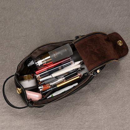Men’s Genuine Leather Toiletry Bag with Handle and Front Pocket