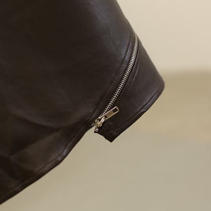 Leather Mini Skirt with Asymmetrical Front Zipper